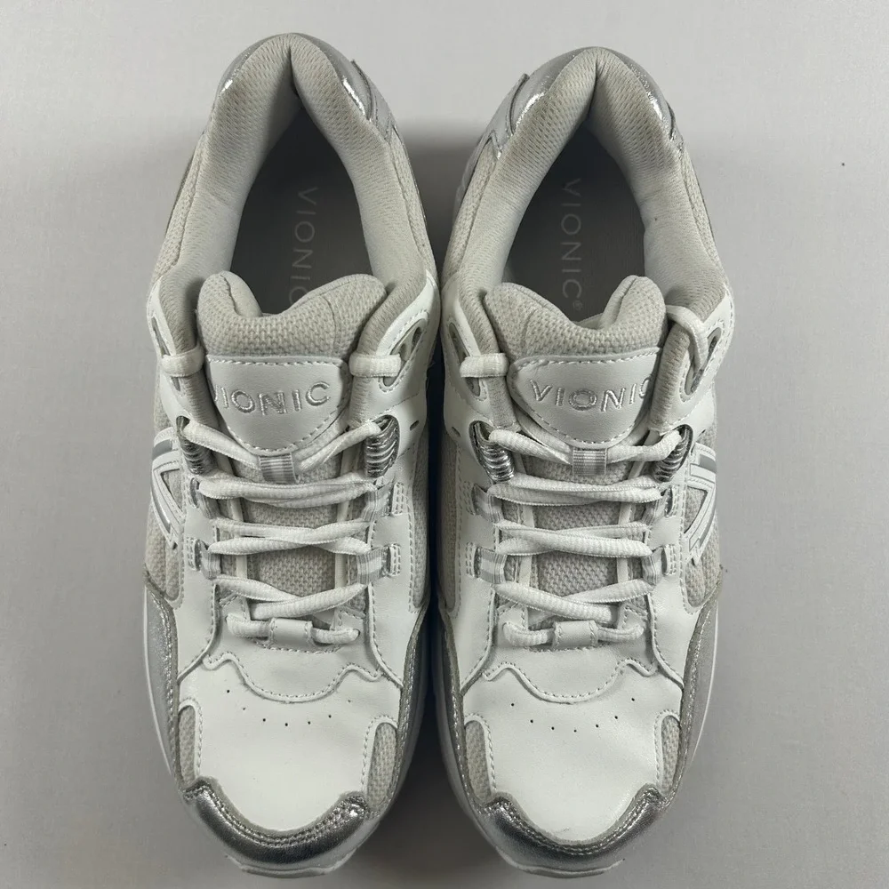 Vionic 23WALK 2.0 Shoes Womens 8.5 Wide White‎ Silver Leather Walking Sneakers
